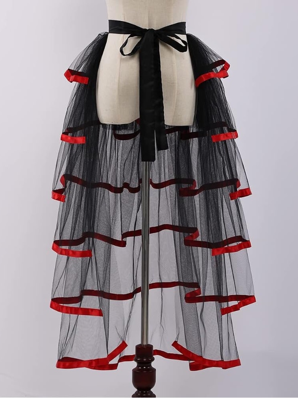 6-layer steampunk Victorian bustle skirt with tulle tie belt